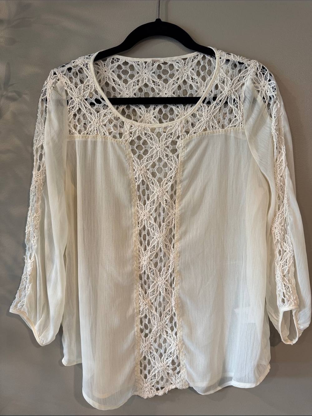 Women's Crochet Lace Panel Cream Blouse